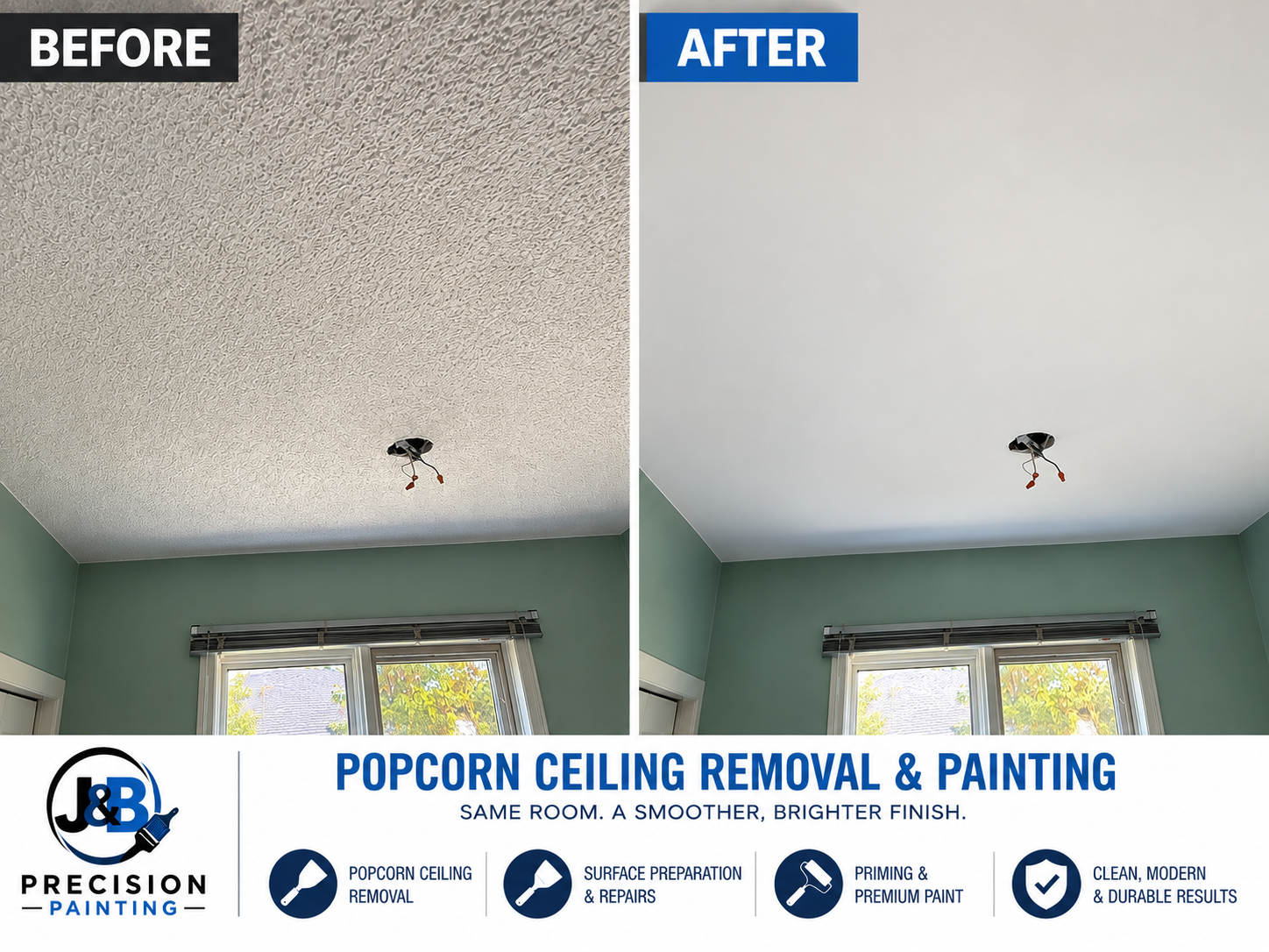 Popcorn ceiling removal before and after – bedroom project 2