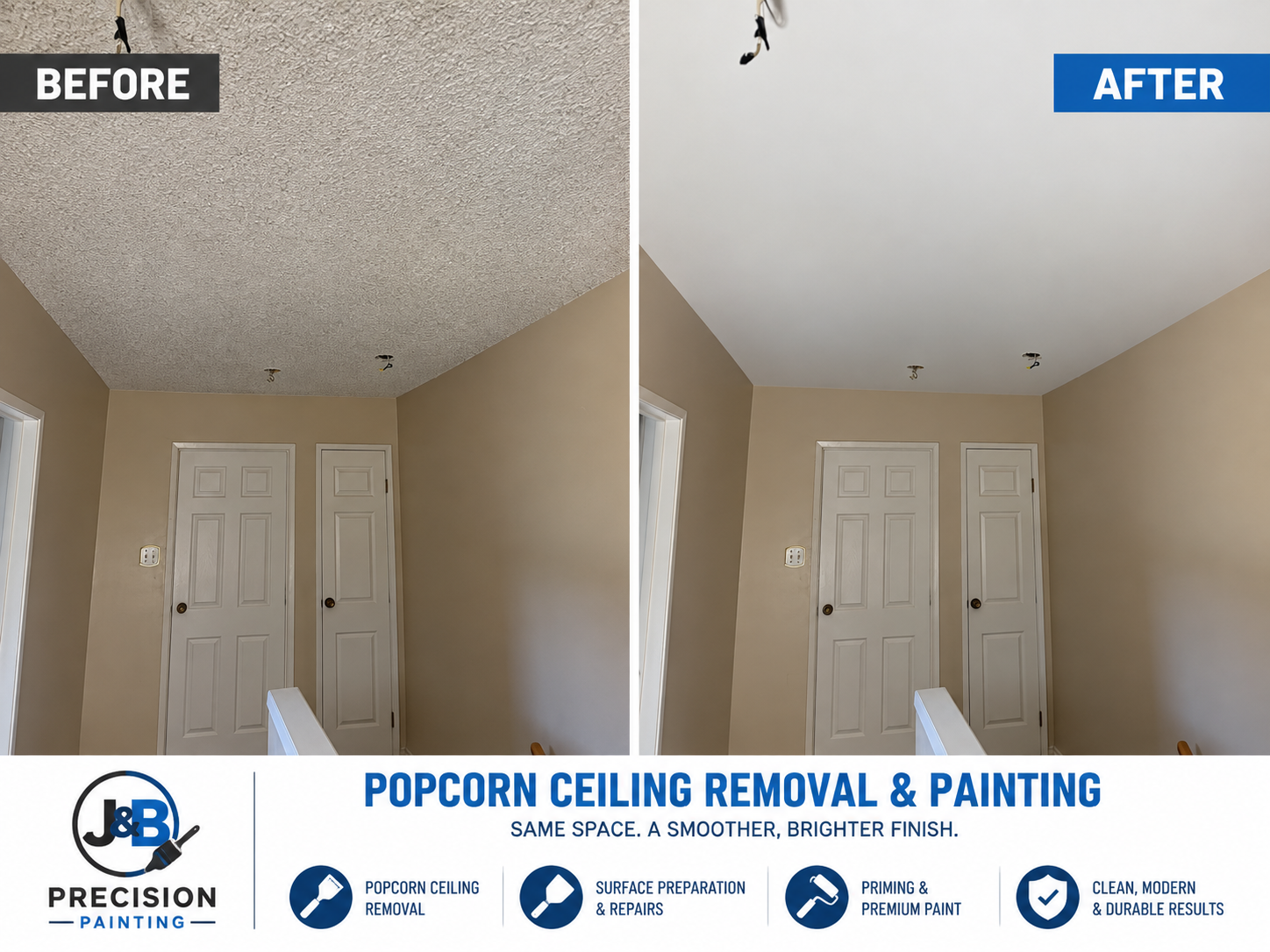Popcorn ceiling removal before and after – hallway project